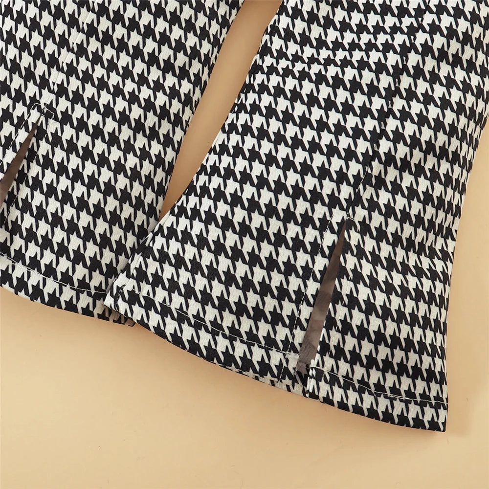 Mädchen 3-teiliges Set – Langarm-Top mit Herzprint, Karomuster-Hose & Mütze