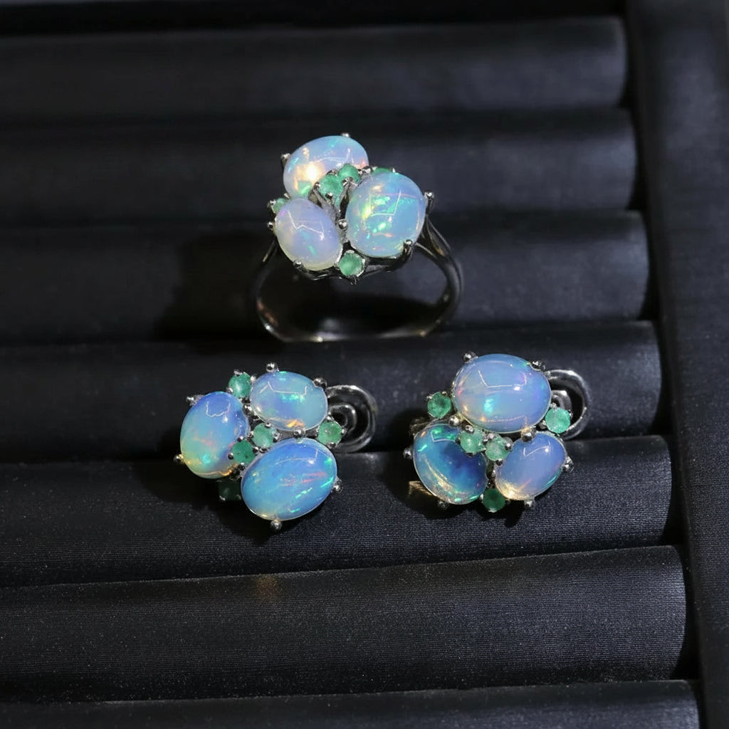 Opal & Smaragd Set · 925 Silber | Opal & Emerald Set · 925 Silver