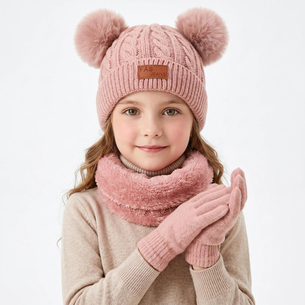 Kinder 3-in-1 Winter-Set – Mütze, Schlauchschal & Handschuhe, Fleece-Futter