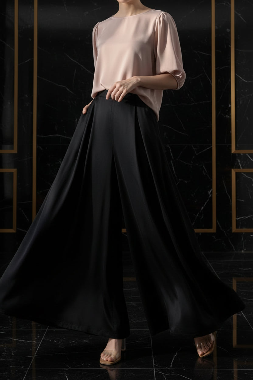 CHEVVAL Seiden-Jacquard-Weithose Damen · Women's 100% Mulberry Silk Jacquard Wide-Leg Pants