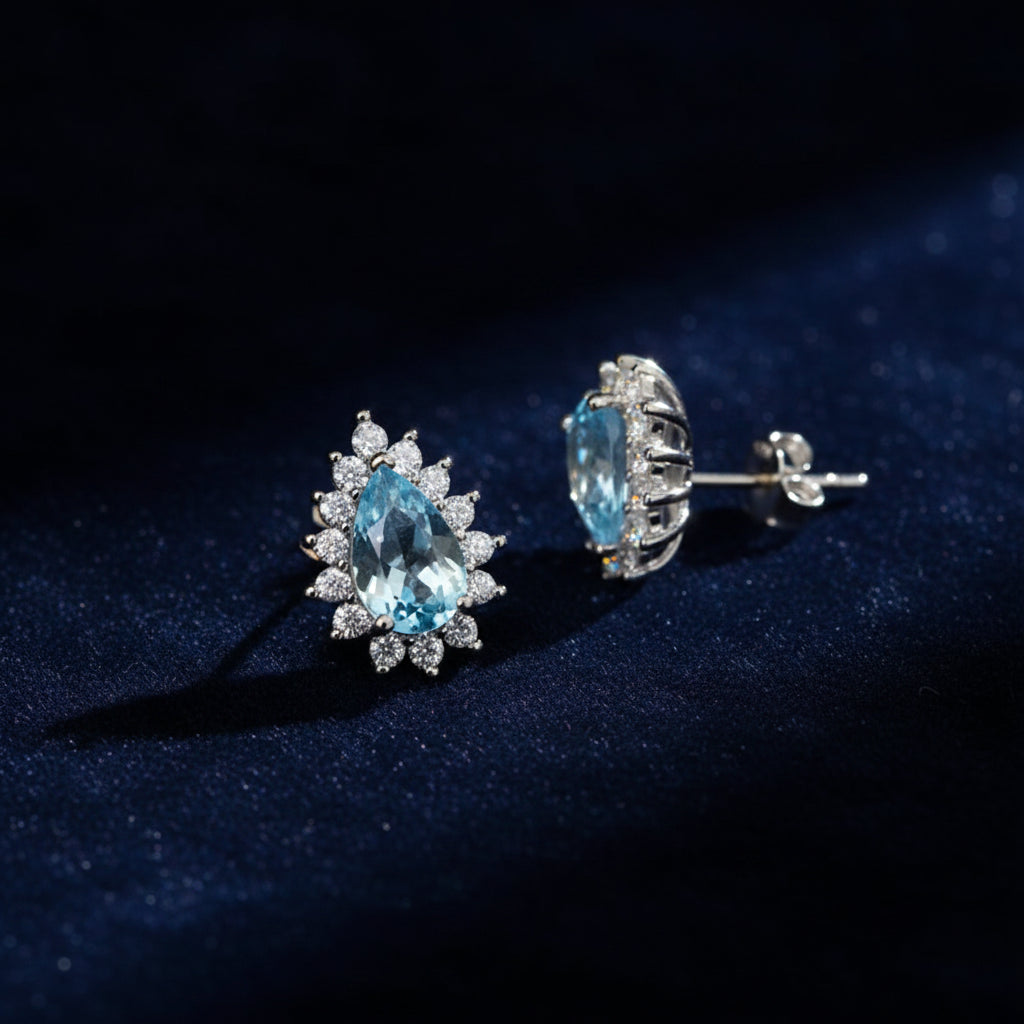 Goutte d’Azur — Topas-Ohrringe im Wassertropfen-Schliff | 925 Sterling Silber