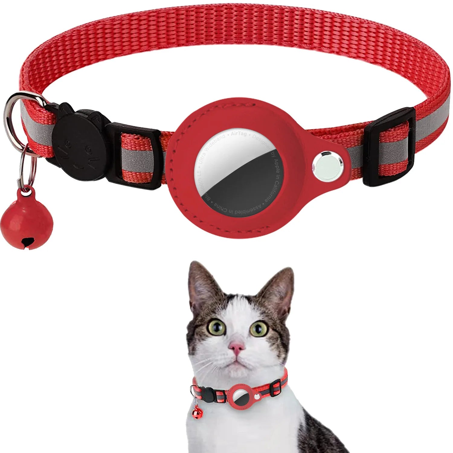 Katzenhalsband mit AirTag-Halter – Reflektierend, Sicherheitsverschluss, Glöckchen