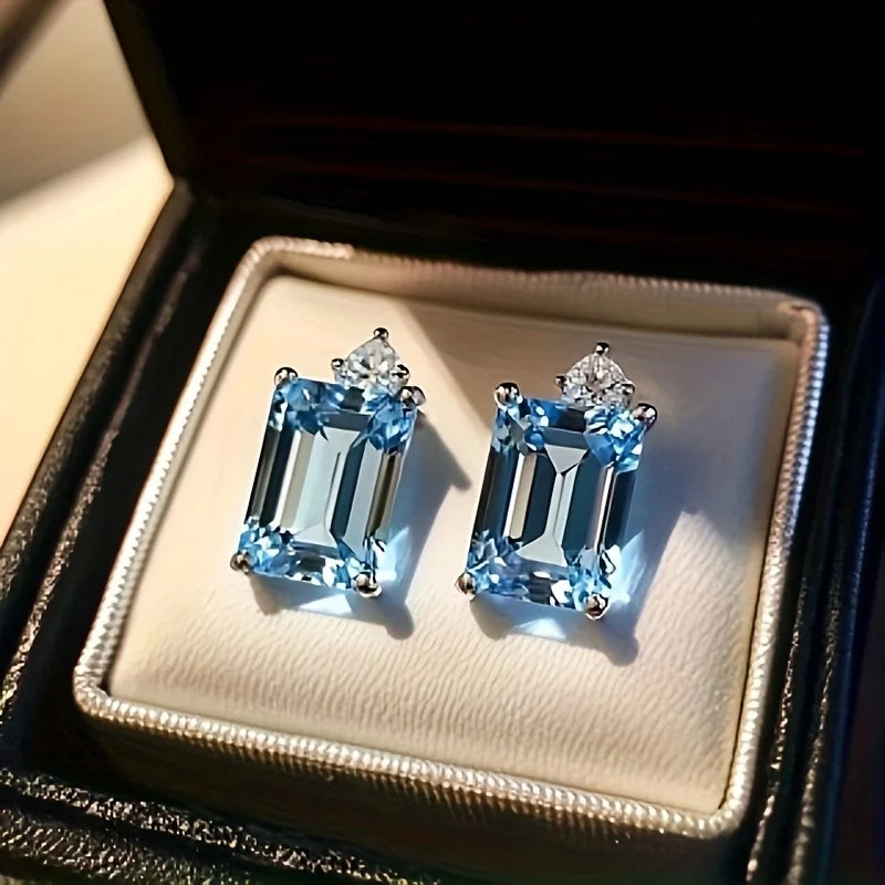 Lumière Bleue — Topas-Ohrringe im Emerald-Cut | 925 Sterling Silber Stud Earrings