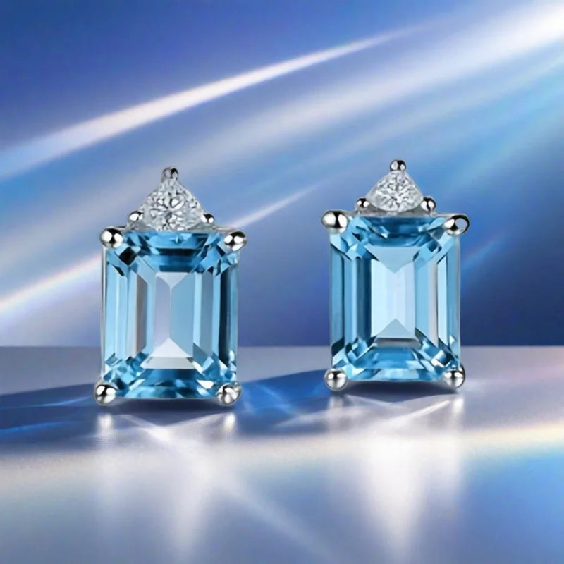 Lumière Bleue — Topas-Ohrringe im Emerald-Cut | 925 Sterling Silber Stud Earrings