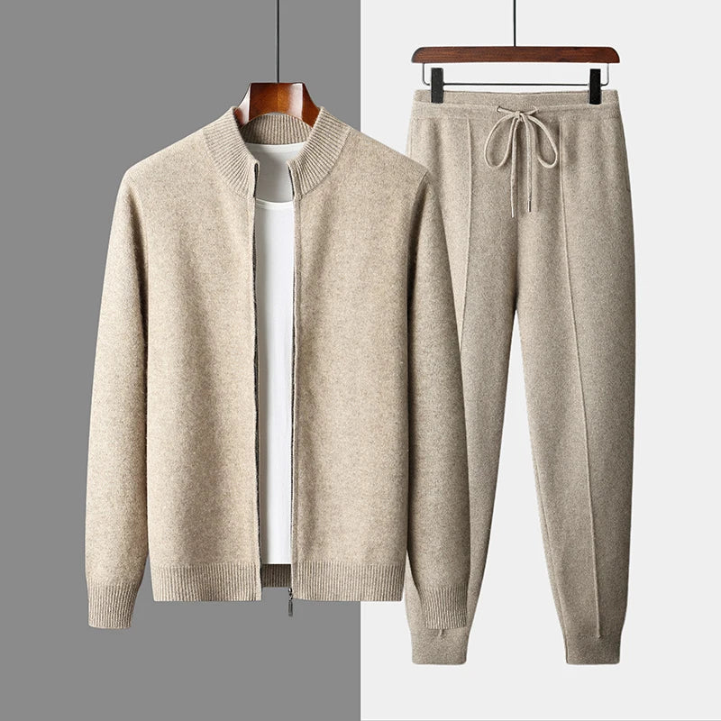 CHEVVAL Woll-Set Herren · Men's Wool Zip Cardigan & Pants 2-Piece Autumn Winter