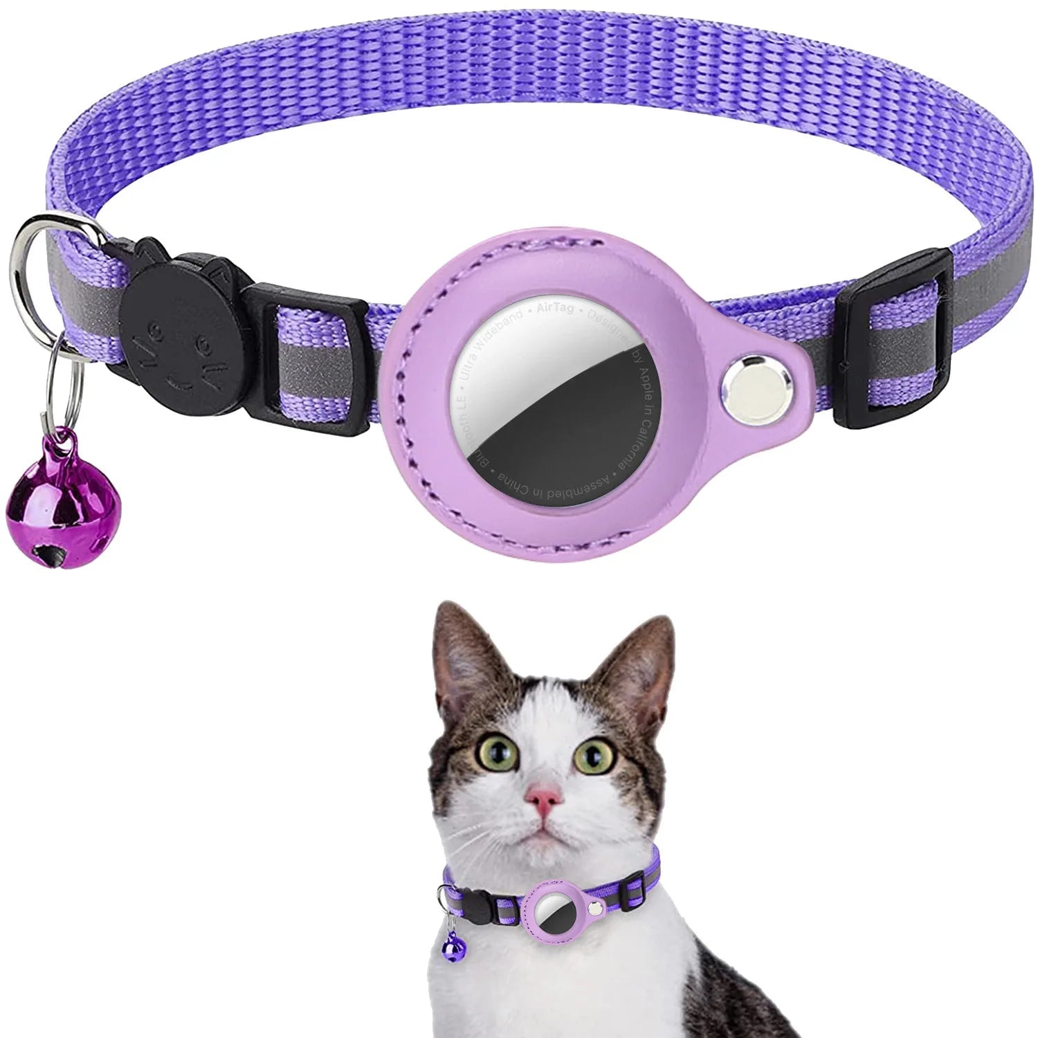 Katzenhalsband mit AirTag-Halter – Reflektierend, Sicherheitsverschluss, Glöckchen