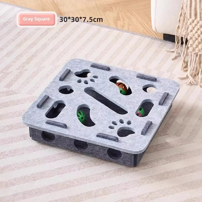 Katzen-Puzzle-Box aus Filz – Interaktives Spielzeug mit Ball & Kratzbrett