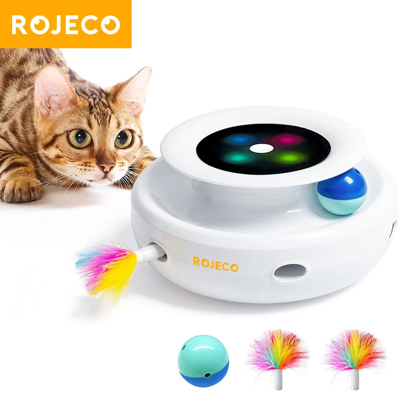 2-in-1 Automatisches Katzenspielzeug – Feder & Ball, 5 Modi, Elektronisch Interaktiv