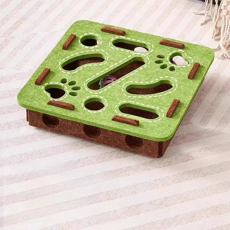 Katzen-Puzzle-Box aus Filz – Interaktives Spielzeug mit Ball & Kratzbrett