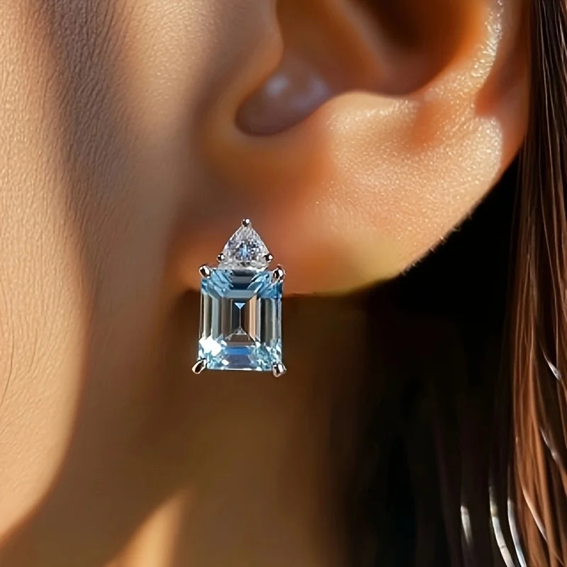 Lumière Bleue — Topas-Ohrringe im Emerald-Cut | 925 Sterling Silber Stud Earrings