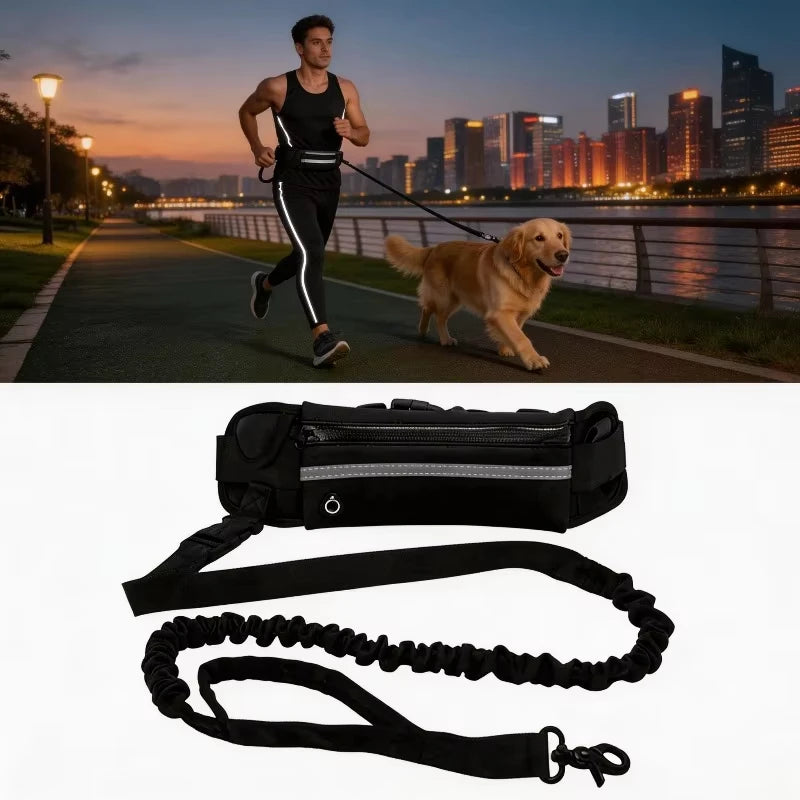 Freihändige Hundeleine mit Hüfttasche – Reflektierend, Elastisch, Für Joggen & Spazieren