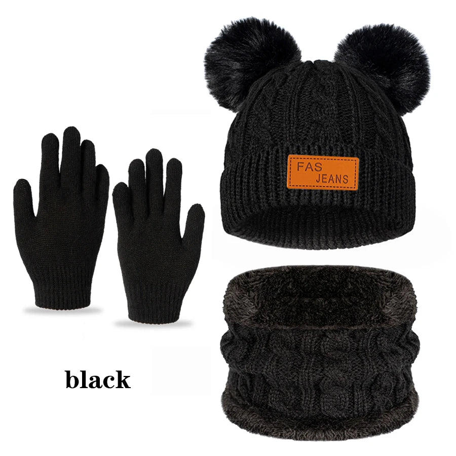 Kinder 3-in-1 Winter-Set – Mütze, Schlauchschal & Handschuhe, Fleece-Futter