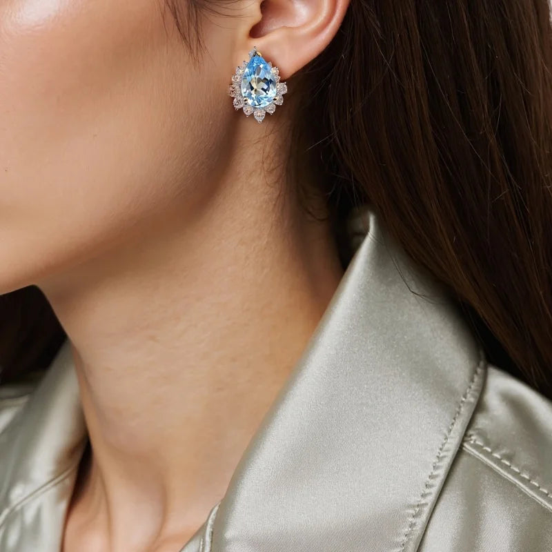 Goutte d’Azur — Topas-Ohrringe im Wassertropfen-Schliff | 925 Sterling Silber