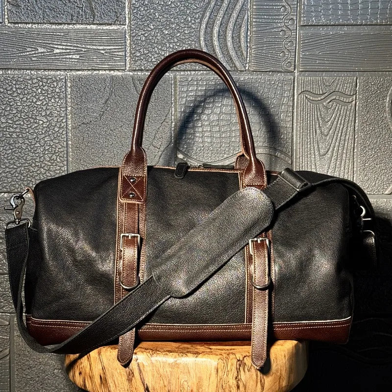 Handmade Vegetable Tanned Leather Travel Bag – Men's Retro Duffle