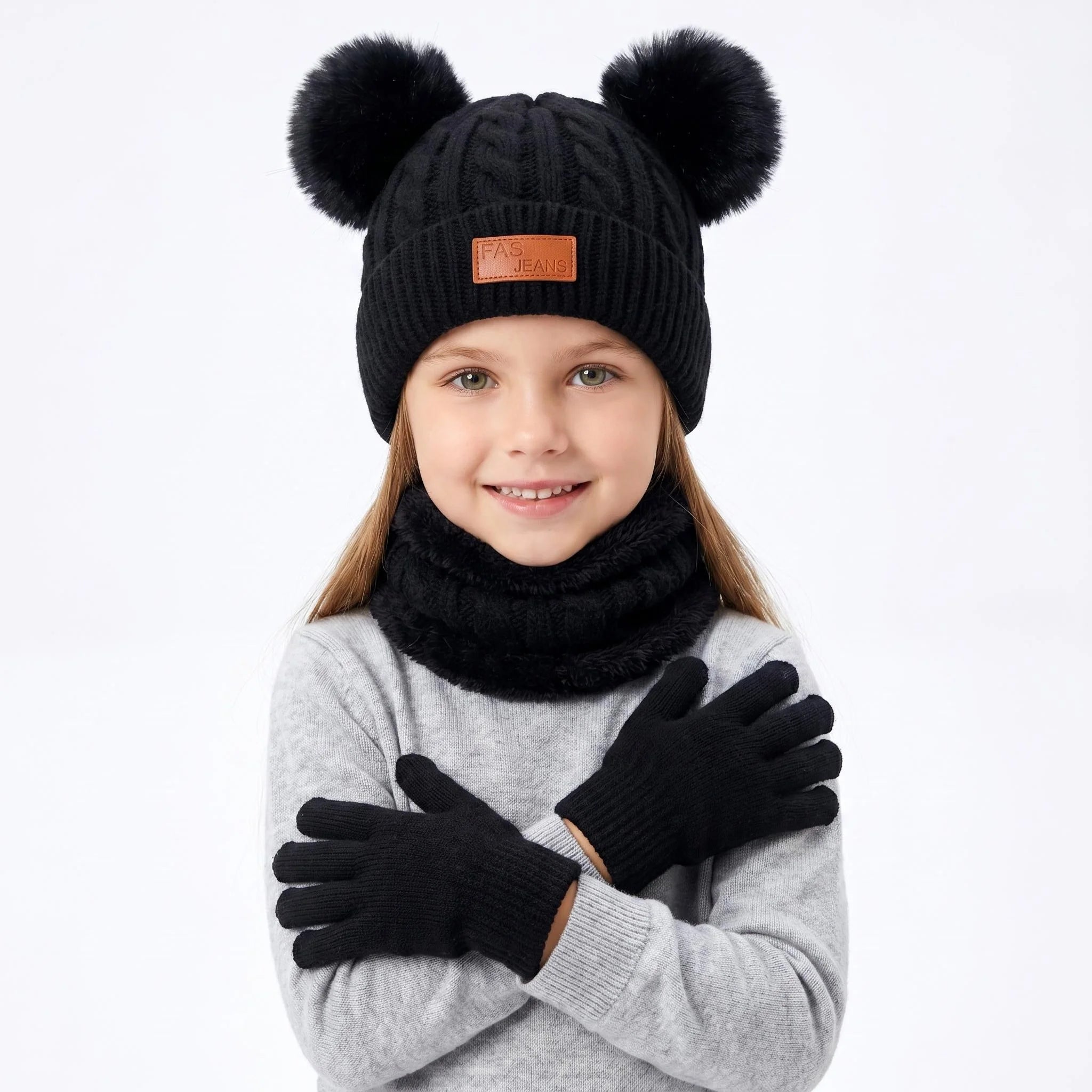 Kinder 3-in-1 Winter-Set – Mütze, Schlauchschal & Handschuhe, Fleece-Futter