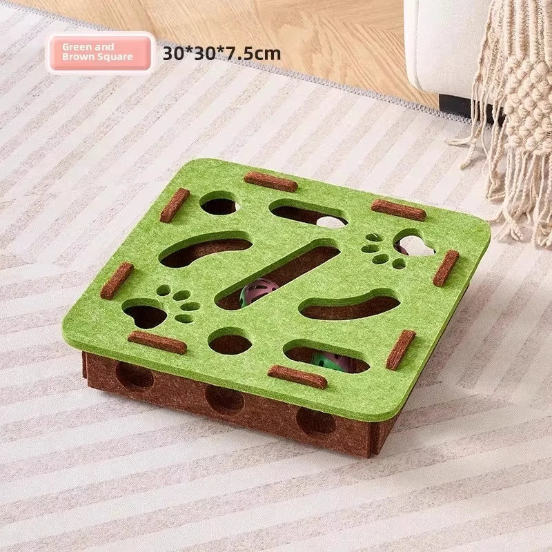 Katzen-Puzzle-Box aus Filz – Interaktives Spielzeug mit Ball & Kratzbrett