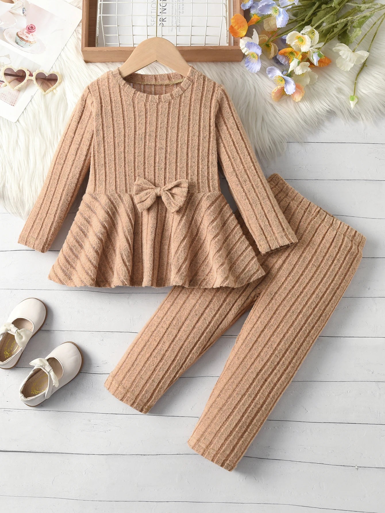 Mädchen Langarm-Set – Rundhals mit Schleife & Hose