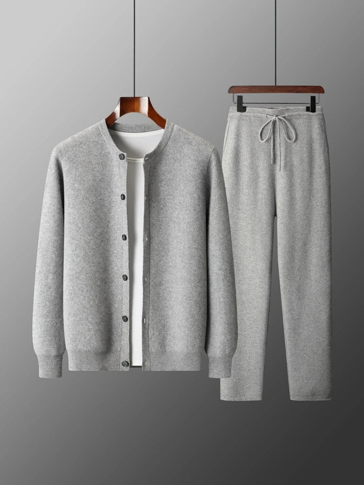 CHEVVAL Merino-Set Herren · Men's 100% Merino Wool Cardigan Jacket & Straight-Leg Pants 2-Piece