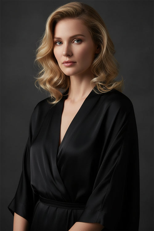Seiden-Maxikleid aus 100% Maulbeerseide · Crepe · V-Ausschnitt | 100% Mulberry Silk Maxi Dress · Crepe · V-Neck