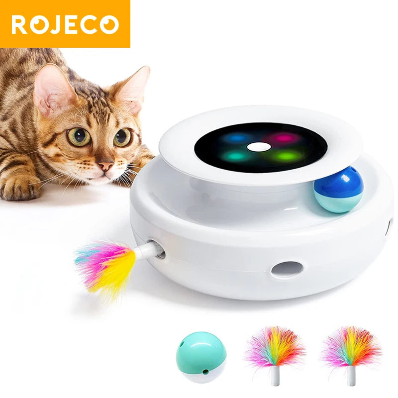 2-in-1 Automatisches Katzenspielzeug – Feder & Ball, 5 Modi, Elektronisch Interaktiv