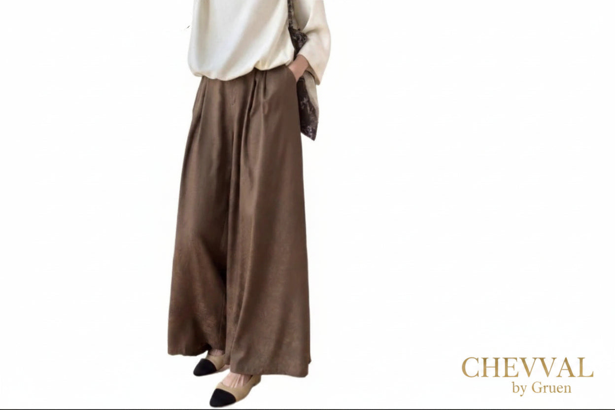 CHEVVAL Seiden-Jacquard-Weithose Damen · Women's 100% Mulberry Silk Jacquard Wide-Leg Pants
