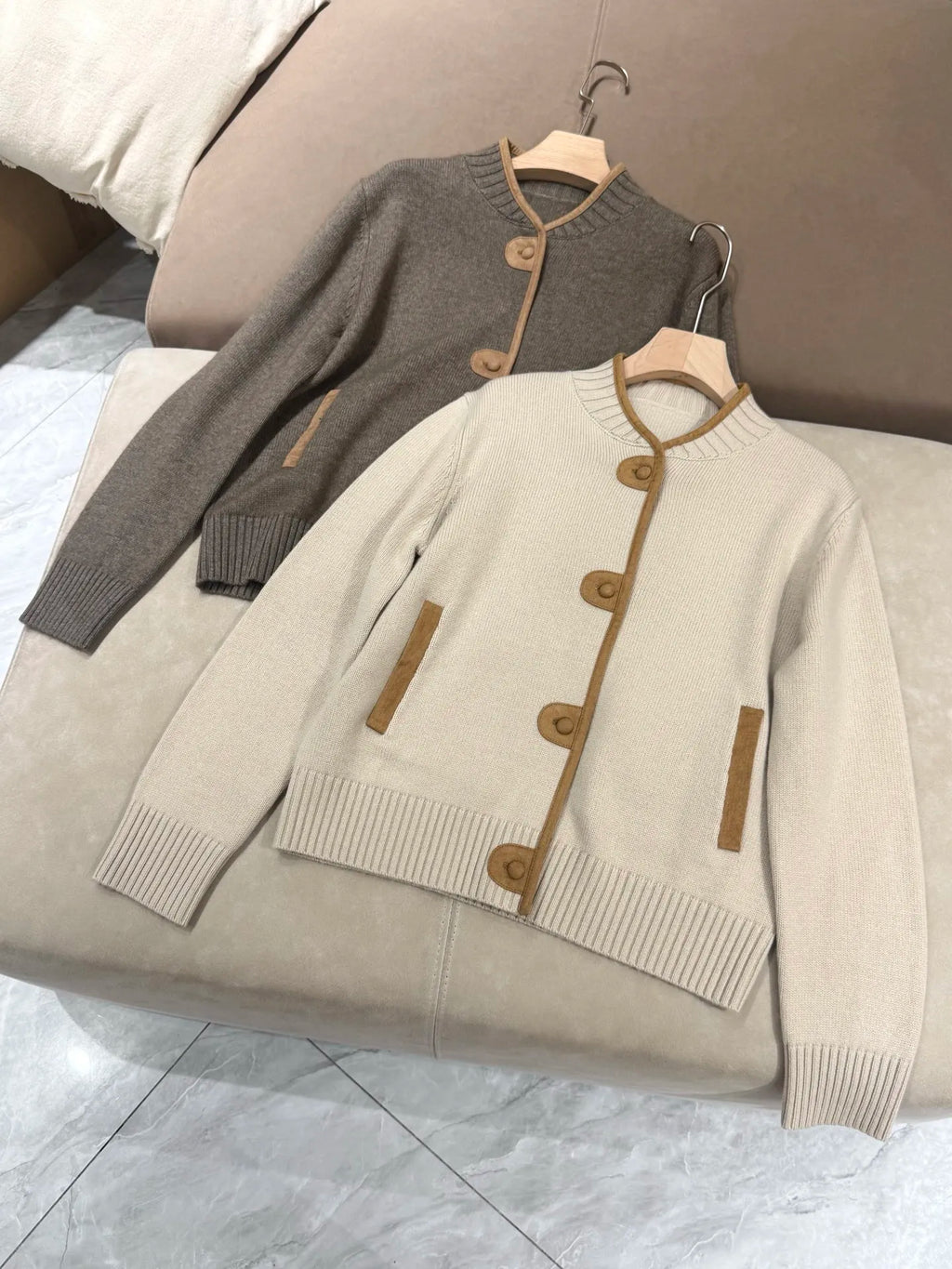 Damen Zweiteiler Jacke & Weite Hose – Kontrastfarben, Herbst