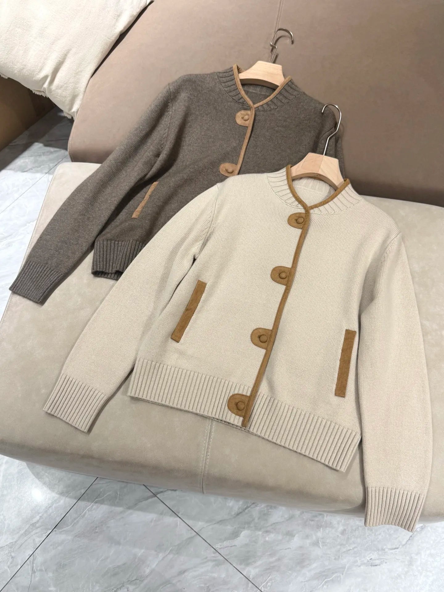 Damen Zweiteiler Jacke & Weite Hose – Kontrastfarben, Herbst
