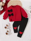 Mädchen 2-teiliges Set – Kapuzenpullover mit Schleife & Hose, Herbst/Winter