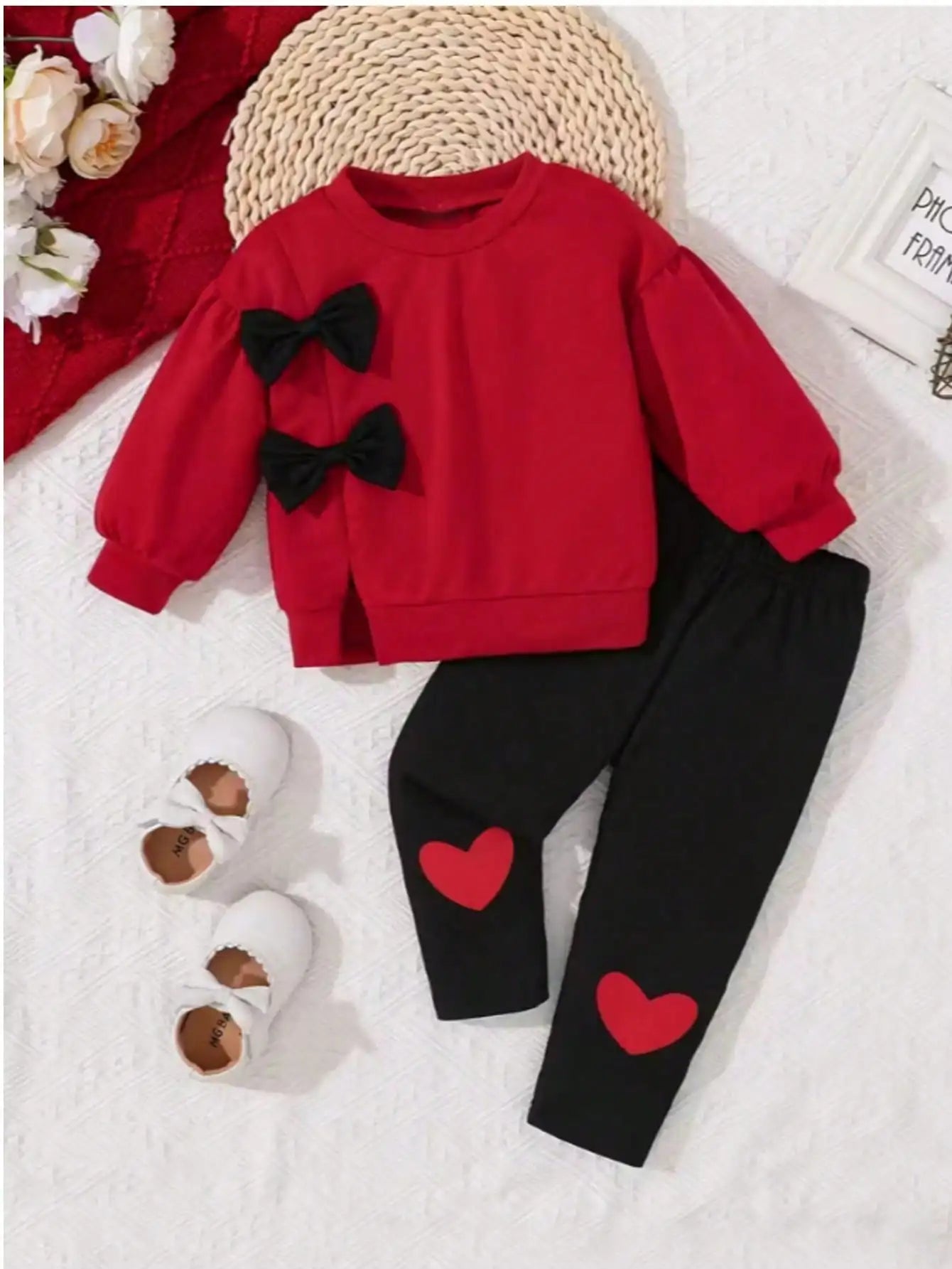 Mädchen 2-teiliges Set – Kapuzenpullover mit Schleife & Hose, Herbst/Winter