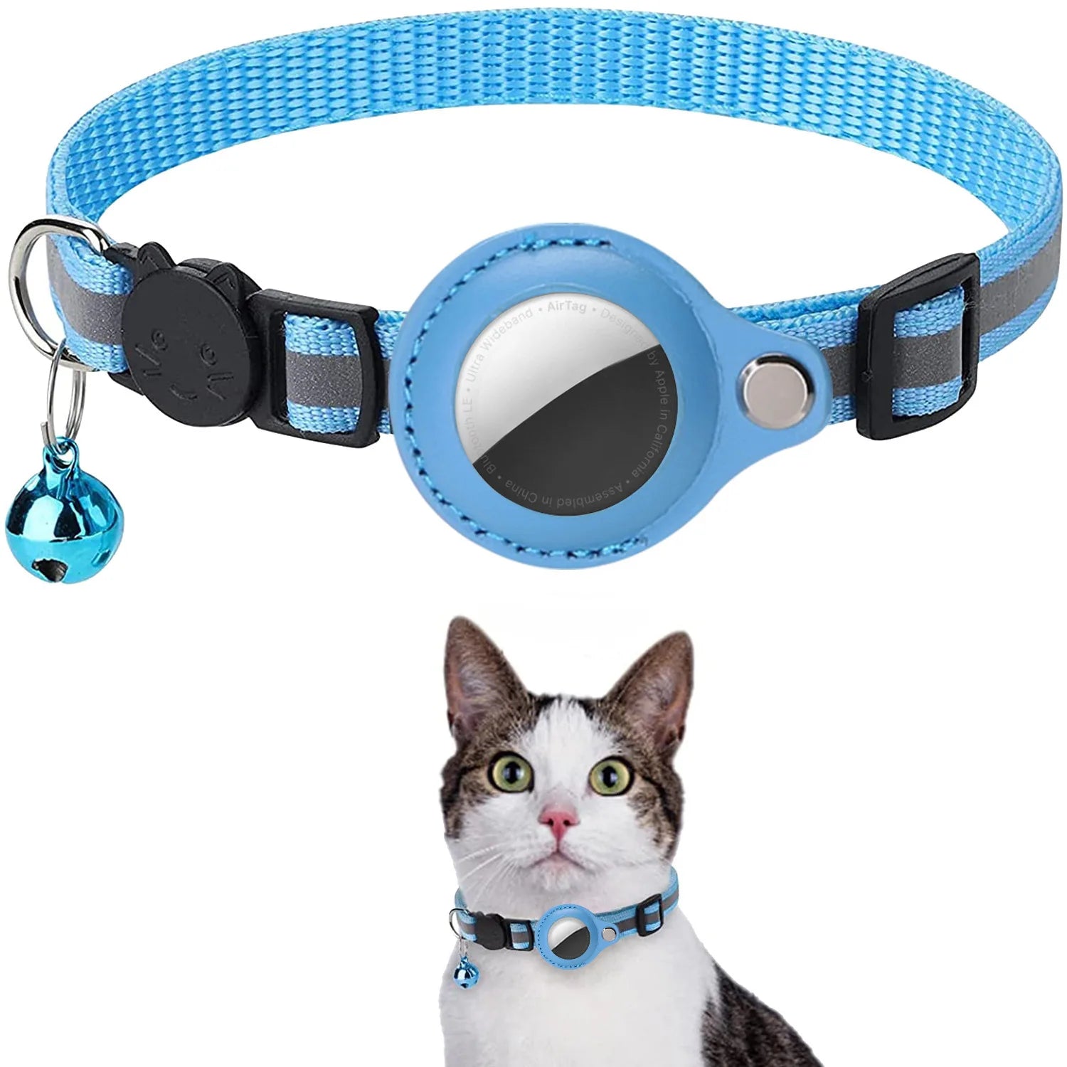 Katzenhalsband mit AirTag-Halter – Reflektierend, Sicherheitsverschluss, Glöckchen
