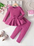 Mädchen Langarm-Set – Rundhals mit Schleife & Hose