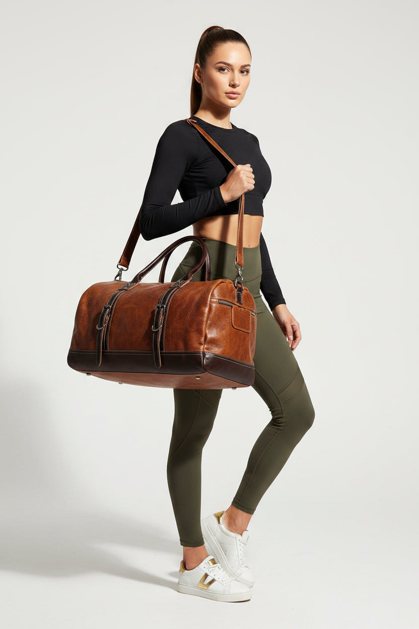 Handmade Vegetable Tanned Leather Travel Bag – Men's Retro Duffle