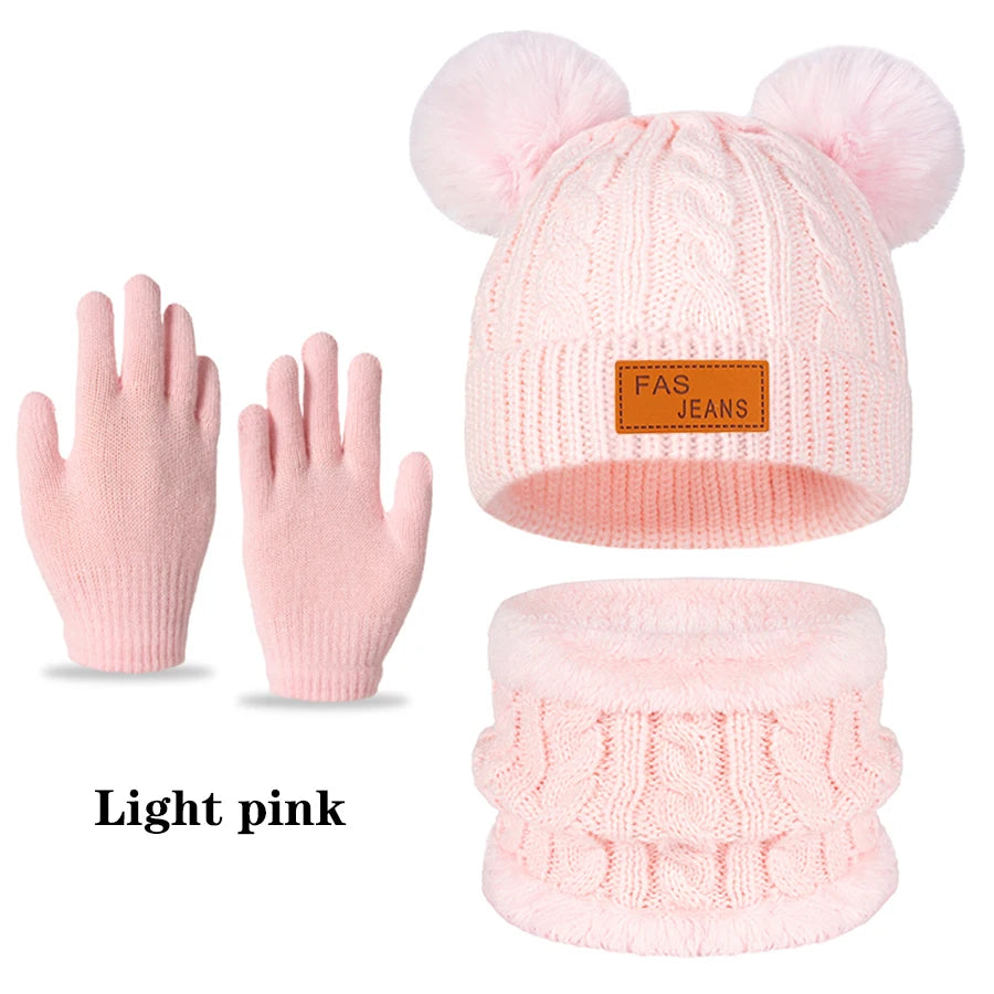 Kinder 3-in-1 Winter-Set – Mütze, Schlauchschal & Handschuhe, Fleece-Futter