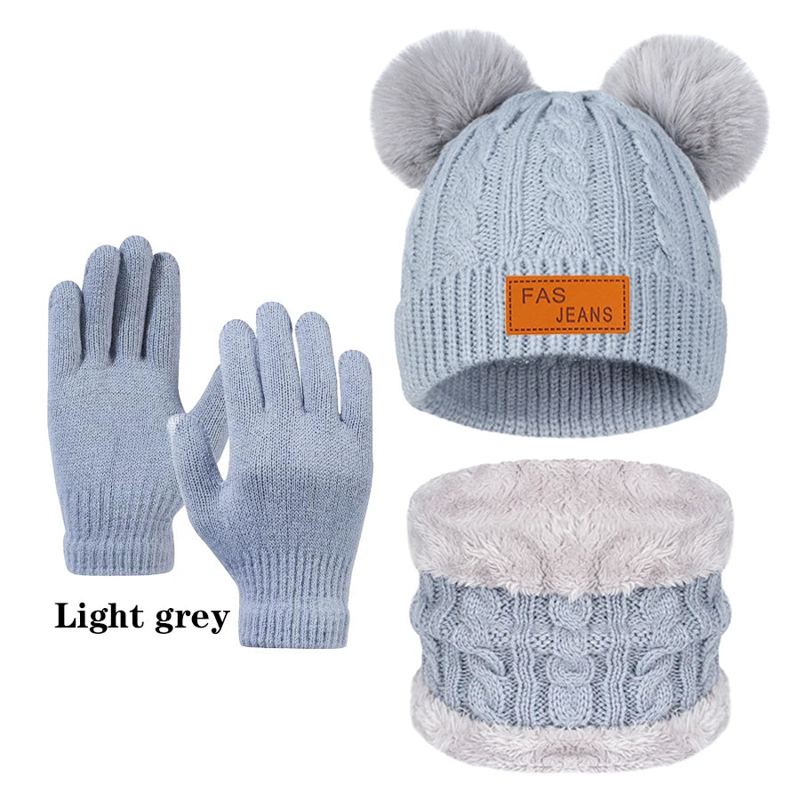 Kinder 3-in-1 Winter-Set – Mütze, Schlauchschal & Handschuhe, Fleece-Futter