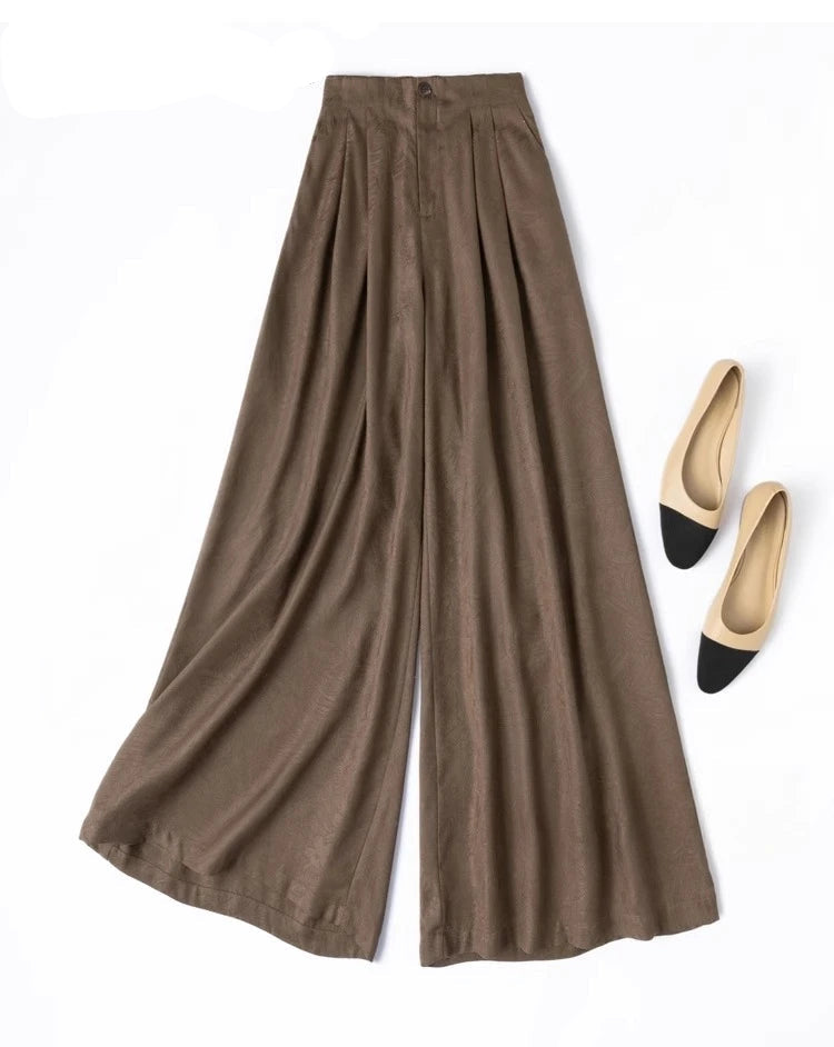 CHEVVAL Seiden-Jacquard-Weithose Damen · Women's 100% Mulberry Silk Jacquard Wide-Leg Pants