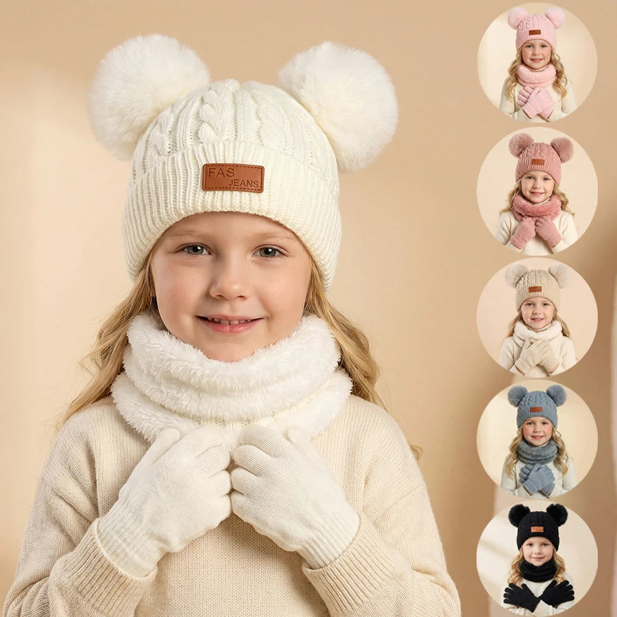 Kinder 3-in-1 Winter-Set – Mütze, Schlauchschal & Handschuhe, Fleece-Futter