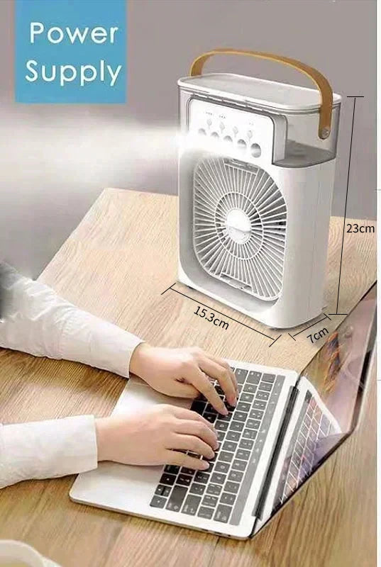 3-in-1 Mini Air Cooler – Ventilator, Luftbefeuchter & LED-Licht | Portable USB Fan