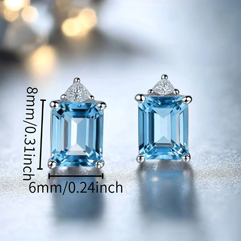 Lumière Bleue — Topas-Ohrringe im Emerald-Cut | 925 Sterling Silber Stud Earrings