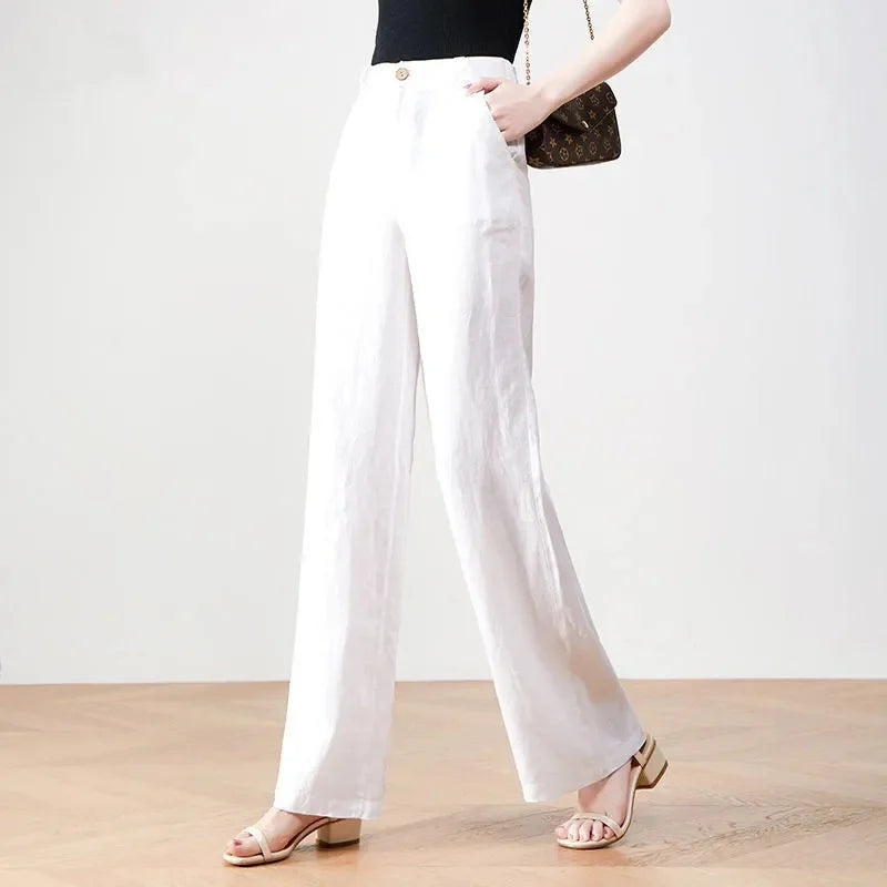 CHEVVAL Baumwoll-Leinen-Weithose Damen · Women's Cotton-Linen High-Waist Wide-Leg Pants