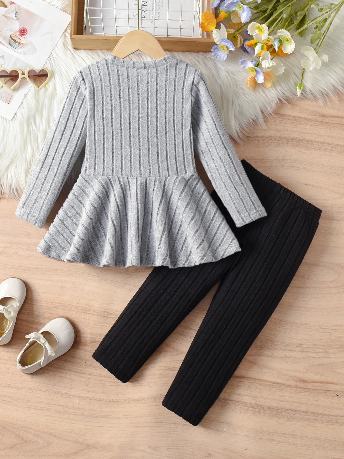 Mädchen Langarm-Set – Rundhals mit Schleife & Hose