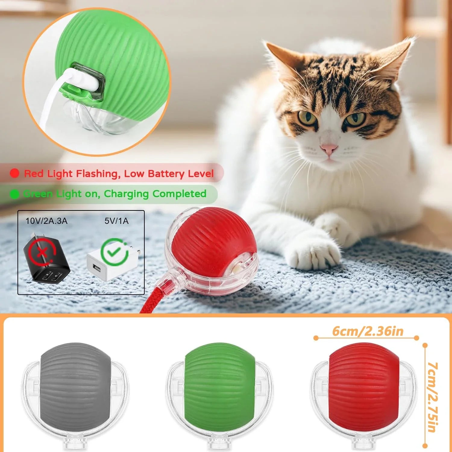Interaktiver Katzenball mit Bewegungssensor – Automatisch & Aufladbar
