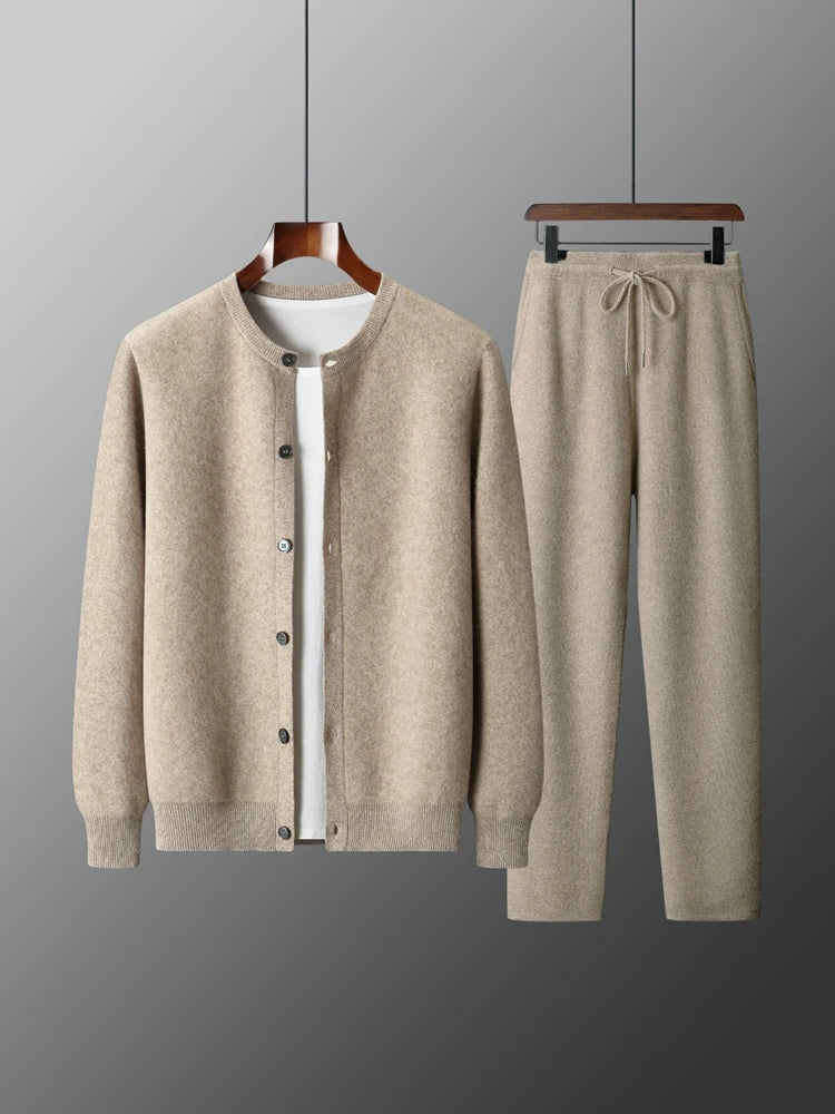 CHEVVAL Merino-Set Herren · Men's 100% Merino Wool Cardigan Jacket & Straight-Leg Pants 2-Piece