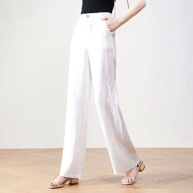 CHEVVAL Baumwoll-Leinen-Weithose Damen · Women's Cotton-Linen High-Waist Wide-Leg Pants