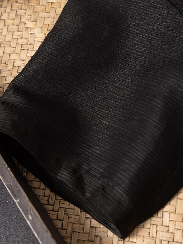 Damen Seidenkleid — 100% Maulbeerseide Gambiered Guangdong Gauze 香云纱 | Nadelstreifen | Nur 3 Exemplare
