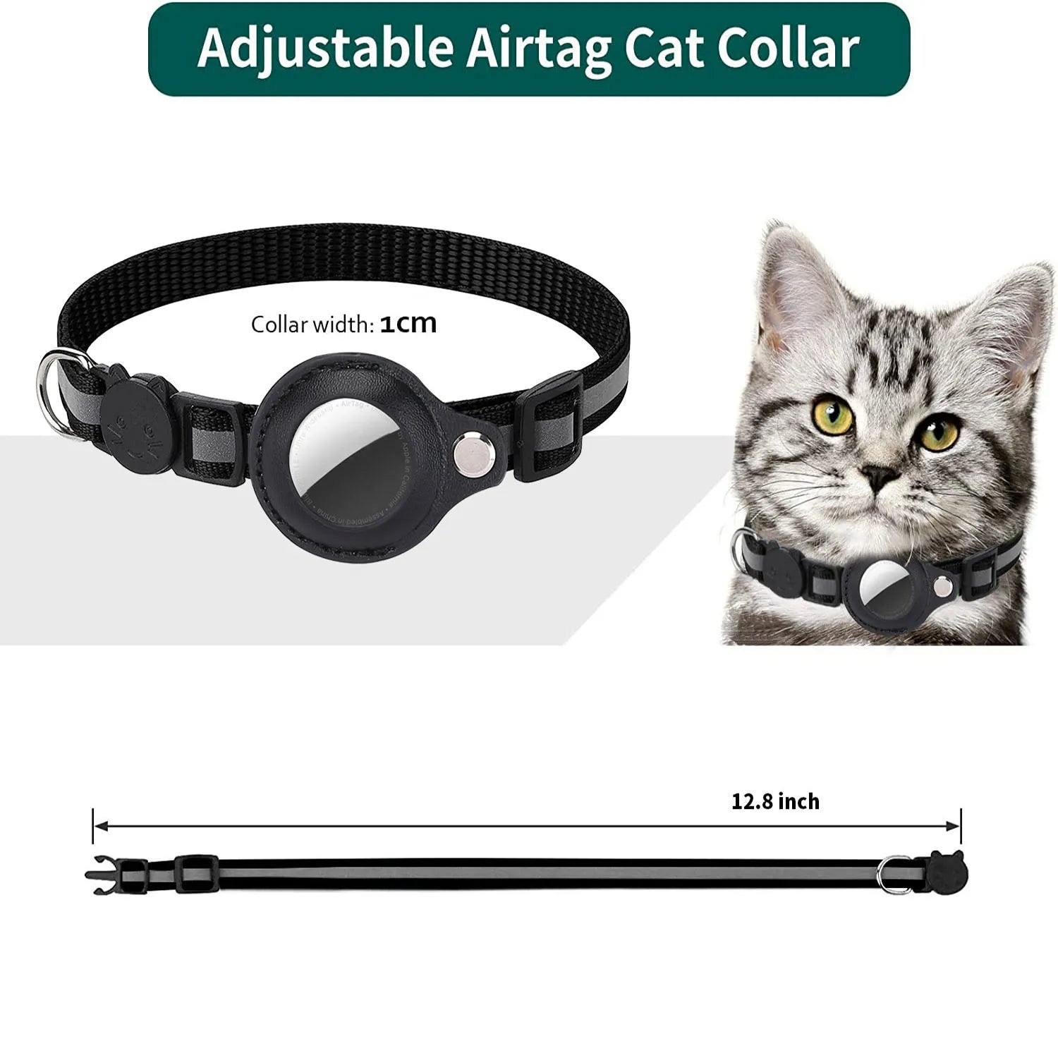 Katzenhalsband mit AirTag-Halter – Reflektierend, Sicherheitsverschluss, Glöckchen