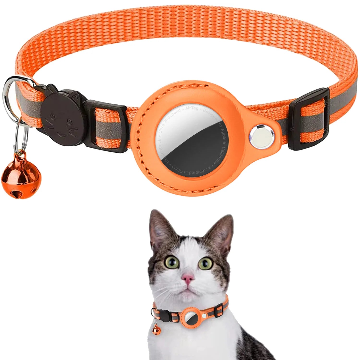 Katzenhalsband mit AirTag-Halter – Reflektierend, Sicherheitsverschluss, Glöckchen