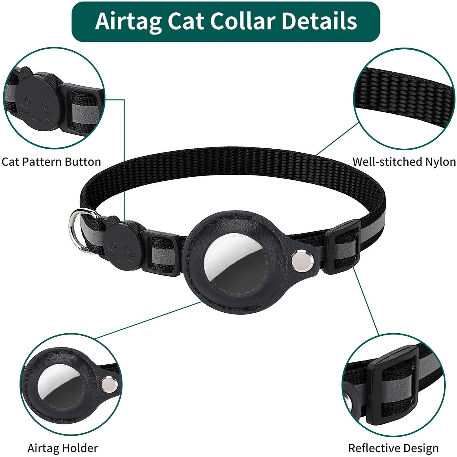 Katzenhalsband mit AirTag-Halter – Reflektierend, Sicherheitsverschluss, Glöckchen