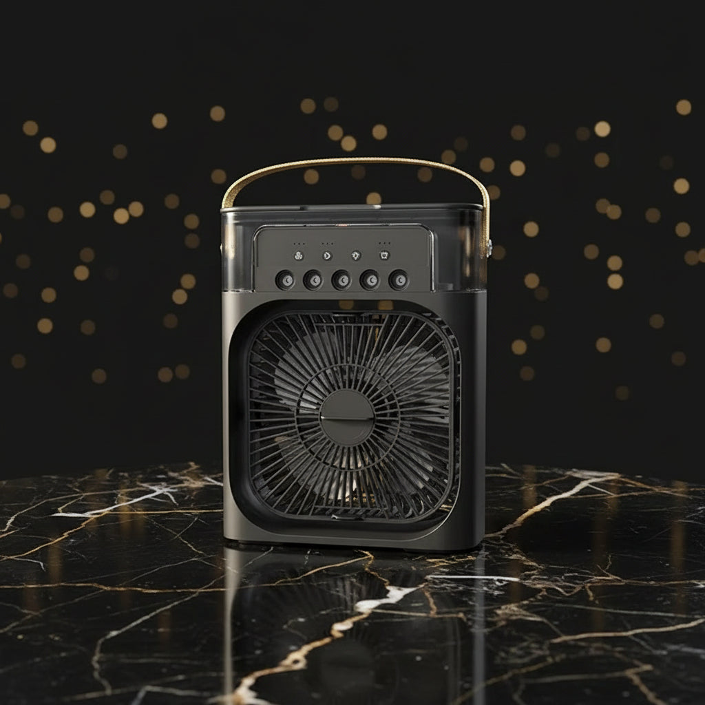 3-in-1 Mini Air Cooler – Ventilator, Luftbefeuchter & LED-Licht | Portable USB Fan